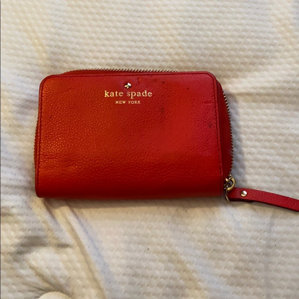 Red and Gold Kate Spade Wallet with Stripes Inside